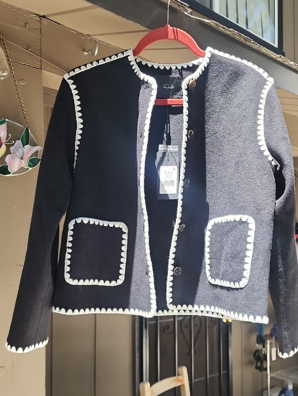 NWT Rails Black Jacket with White Trim Scalloped Detailing